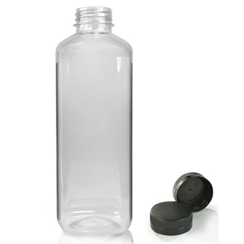 1000ml Clear PET Square Plastic Juice Bottle With Black T/E Juice Cap (Wholesale) - Pallet Quantity - 728