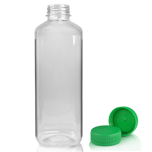 1000ml Clear PET Square Plastic Juice Bottle With Green T/E Juice Cap