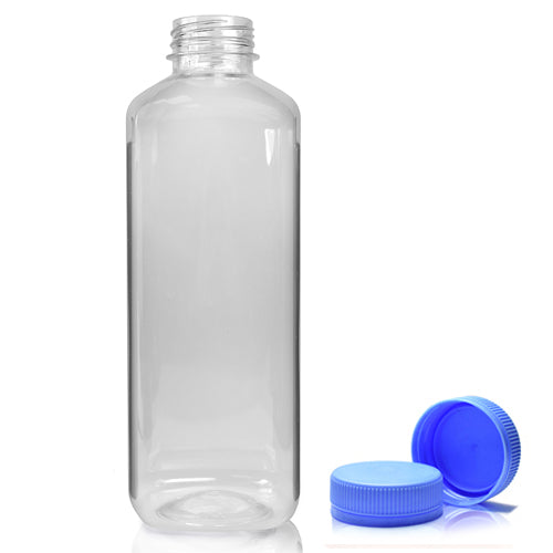 1000ml Clear PET Square Plastic Juice Bottle With Light Blue T/E Juice Cap