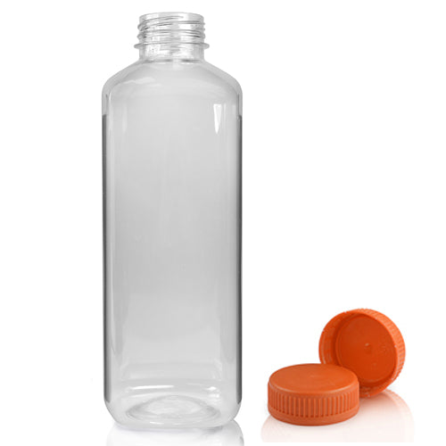 1000ml Clear PET Square Plastic Juice Bottle with Orange T/E Juice Cap (Wholesale) - Pallet Quantity - 700