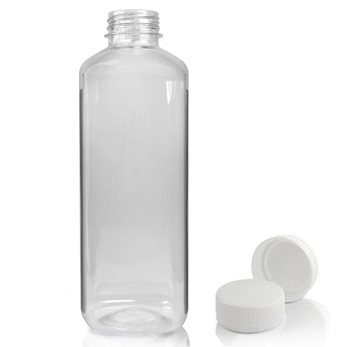 1000ml Clear PET Square Plastic Juice Bottle With White T/E Juice Cap (Wholesale) - Pallet Quantity - 728