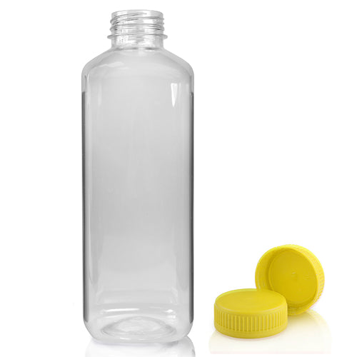 1000ml Clear PET Square Plastic Juice Bottle With Yellow T/E Juice Cap