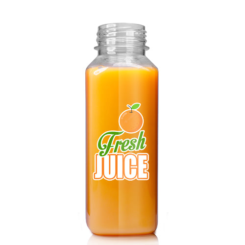 250ml Clear PET Square Juice Bottle (38mm Neck) (No Cap)