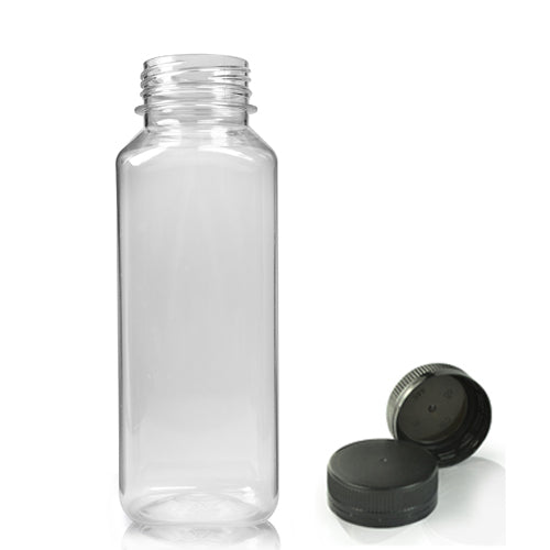 250ml Clear PET Square Juice Bottle With Black T/E Juice Cap