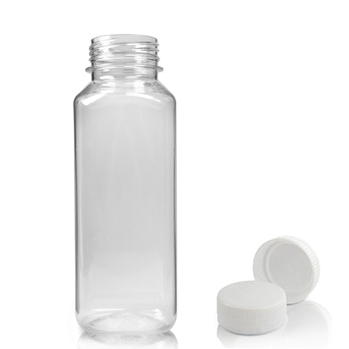 250ml Clear PET Square Juice Bottle With White T/E Juice Cap