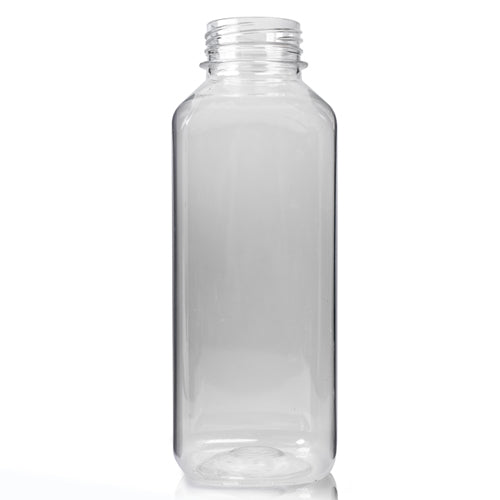 300ml Clear PET Square Juice Bottle (38mm Neck) (No Cap)