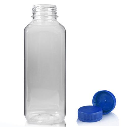 300ml Clear PET Square Juice Bottle With 38mm Blue T/E Juice Cap