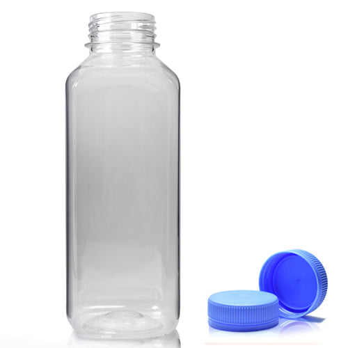 300ml Clear PET Square Juice Bottle With 38mm Light Blue T/E Juice Cap