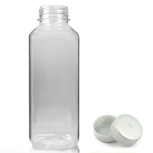 300ml Clear PET Square Juice Bottle (38mm Neck) (Wholesale) - 38mm Silver T/E Bottle Cap - Pallet Quantity - 2376