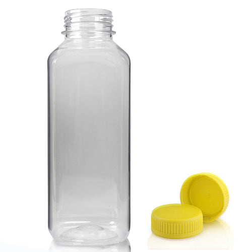 300ml Clear PET Square Juice Bottle With 38mm Yellow T/E Juice Cap