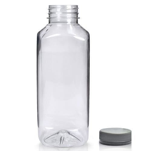 500ml Clear PET Square Plastic Juice Bottle With 38mm Silver T/E Juice Cap