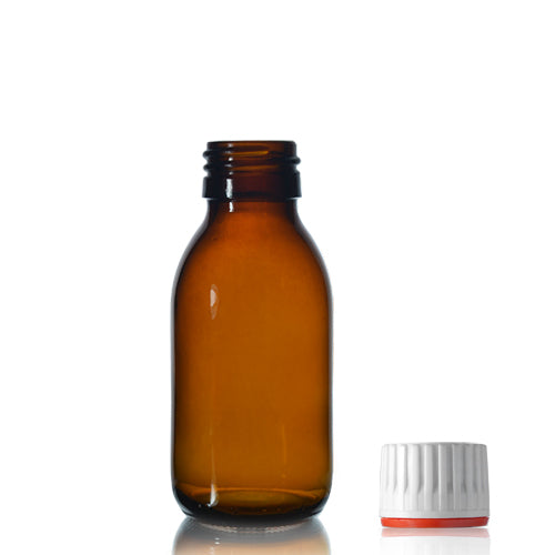 100ml Amber Glass Sirop Bottle & 28mm (Red Band) T/E Cap