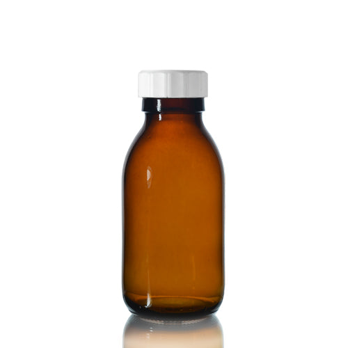 100ml Amber Glass Sirop Bottle With White PP Screw Cap