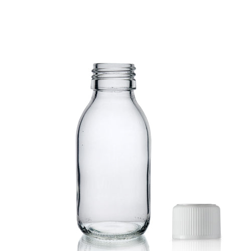 100ml Clear Glass Sirop Bottle & 28mm White Medilock Cap