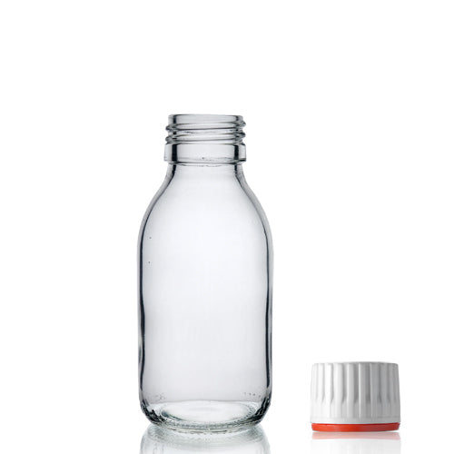 100ml Clear Glass Sirop Bottle & 28mm (Red Band) T/E Cap