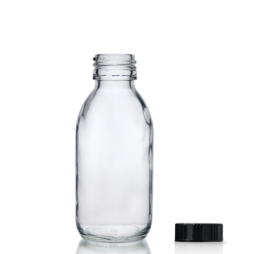 125ml Clear Glass Sirop Bottle & PP Screw Cap - Black