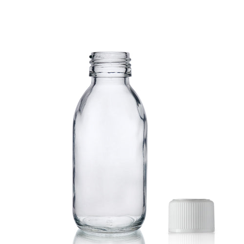 125ml Clear Glass Sirop Bottle & 28mm White CR Cap