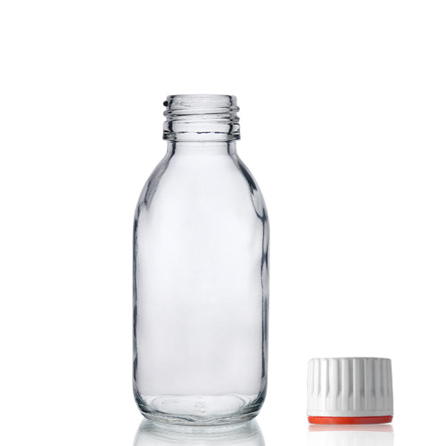 125ml Clear Glass Sirop Bottle & 28mm (Red Band) T/E Cap