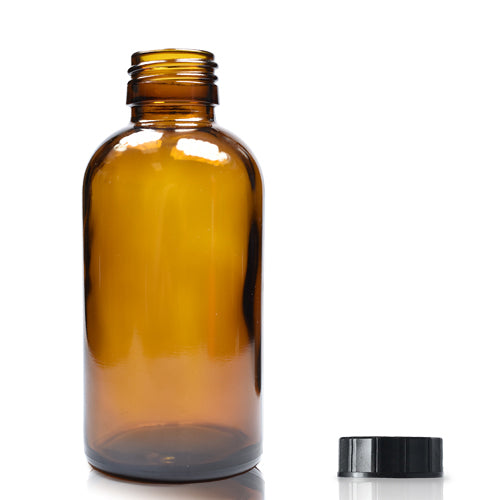 150ml Amber Glass Boston Bottle & PP Polycone Cap - Black