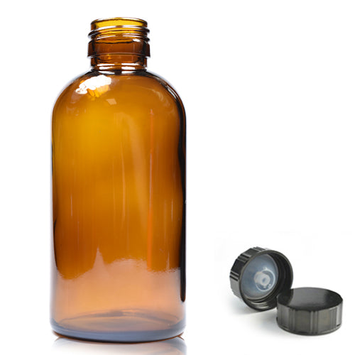 200ml Amber Glass Boston Bottle & Urea Polycone Cap