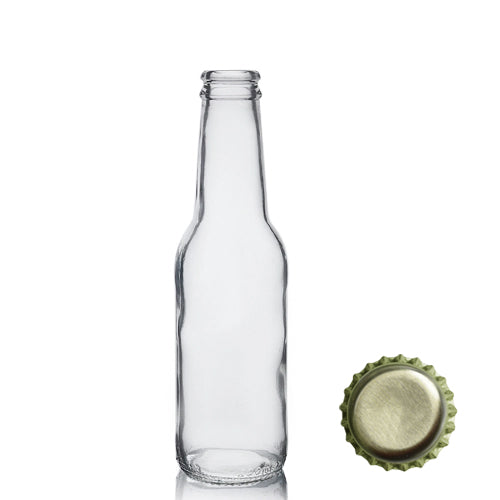 200ml Clear Glass Mixer Bottle & Crown Cap - Gold