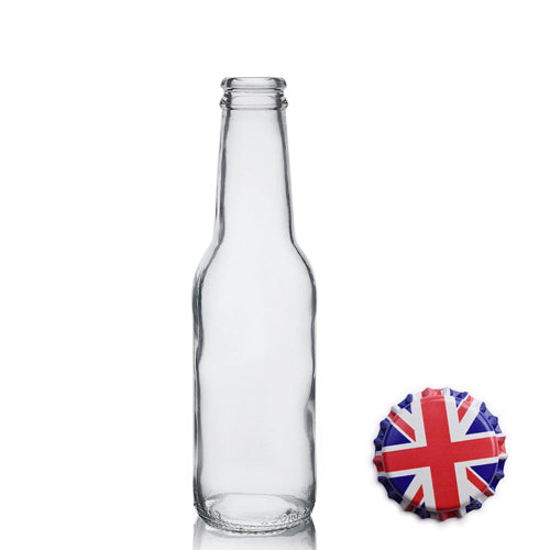 200ml Clear Glass Mixer Bottle & Crown Cap - Union Jack