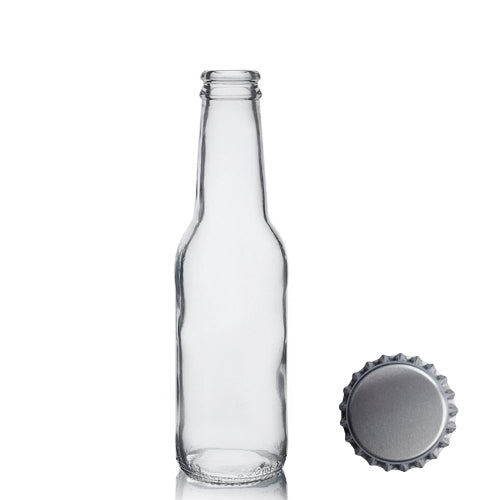 200ml Clear Glass Mixer Bottle & Crown Cap - Silver
