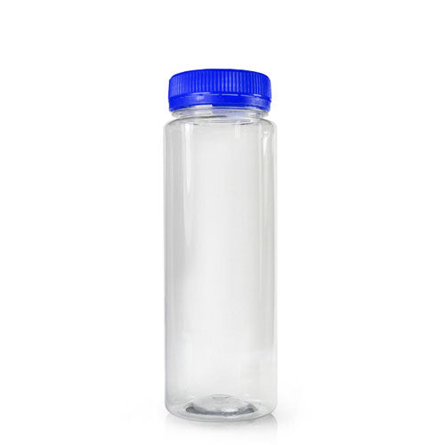 200ml Slim Plastic Juice Bottle (38mm Neck) (Wholesale) - 38mm Blue T/E Bottle Cap