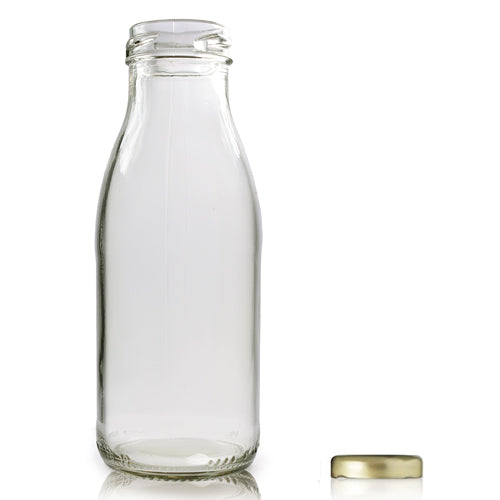 250ml Clear Glass Juice Bottle With Gold Twist Off Lid (Wholesale) - Pallet Quantity - 2660