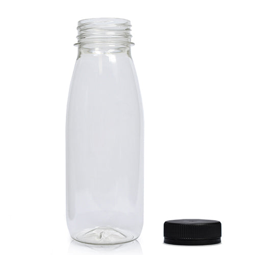 250ml Classic Clear 30% RPET Juice Bottle (Wholesale) - 38mm Black T/E Bottle Cap