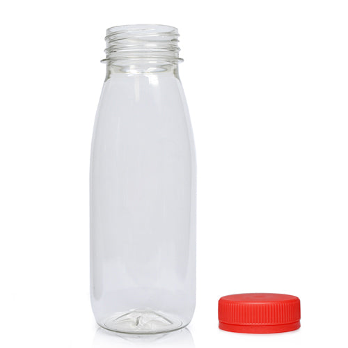 250ml Classic Clear 30% RPET Juice Bottle (Wholesale) - 38mm Red T/E Bottle Cap