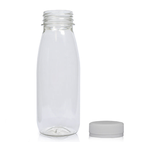 250ml Classic Clear 30% RPET Juice Bottle (Wholesale) - 38mm Silver T/E Bottle Cap
