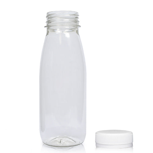 250ml Classic Clear 30% RPET Juice Bottle (Wholesale) - 38mm White T/E Bottle Cap