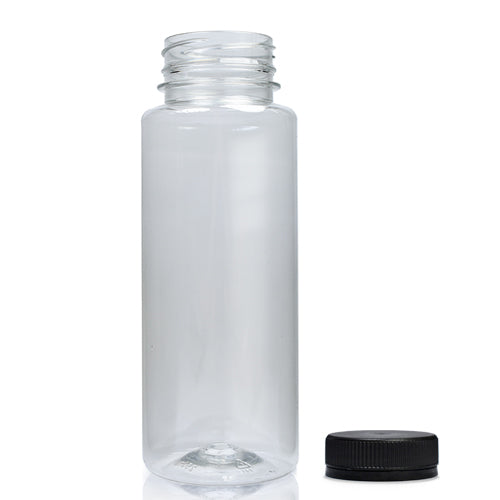 250ml Slim Plastic Juice Bottle (38mm Neck) (Wholesale) - 38mm Black T/E Bottle Cap