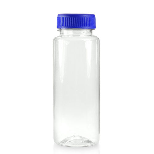 250ml Slim Plastic Juice Bottle (38mm Neck) (Wholesale) - 38mm Blue T/E Bottle Cap