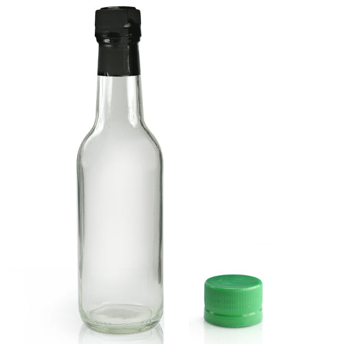250ml Clear Glass Wine Bottle With Green Screw Cap & Tear Off Wrap
