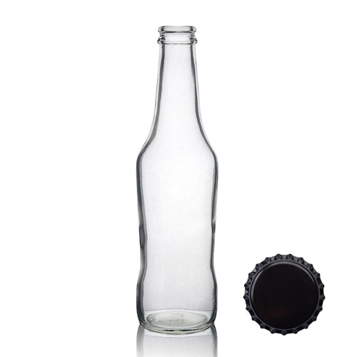 275ml Clear Glass Curvy Beer Bottle & Crown Cap - Black