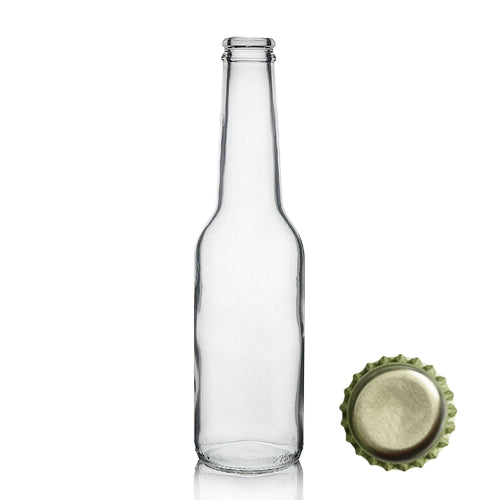 275ml Clear Glass 'Ice' Beer Bottle & Crown Cap - Gold