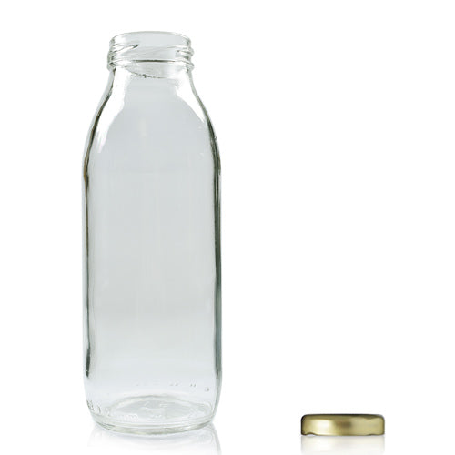 300ml Clear Glass Milk/Juice Bottle & Twist Off Cap - Gold