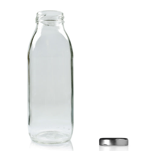 300ml Clear Glass Milk/Juice Bottle & Twist Off Cap - Silver