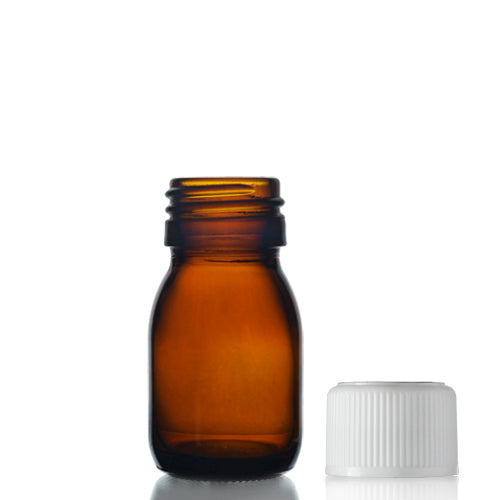 30ml Amber Glass Sirop Bottle & 28mm White Medilock Cap