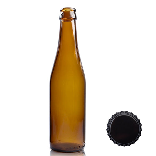 330ml Amber Glass Homebrew Bottle & Crown Cap - Black
