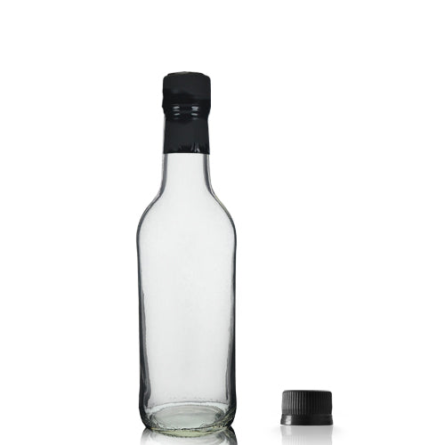330ml Clear Glass Wine Bottle With Black Screw Cap & Tear Off Wrap