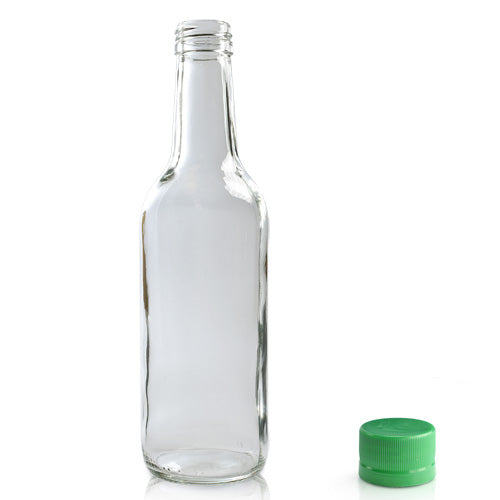 330ml Clear Glass Water Bottle & Cap - Green