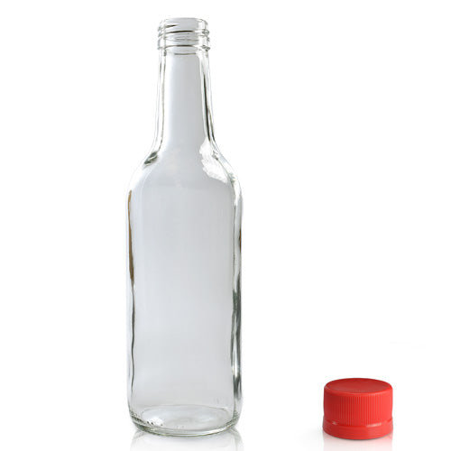 330ml Clear Glass Water Bottle & Cap - Red