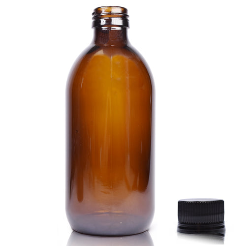 330ml Amber Glass Drinks Bottle With Juice Cap (Surplus) - Black