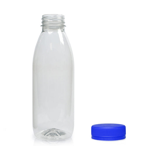 330ml Classic Clear 30% RPET Juice Bottle (Wholesale) - 38mm Blue T/E Bottle Cap