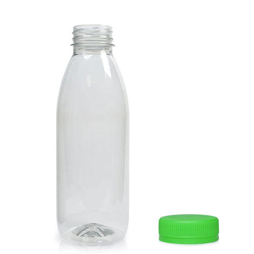330ml Classic Clear 30% RPET Juice Bottle (Wholesale) - 38mm Green T/E Bottle Cap