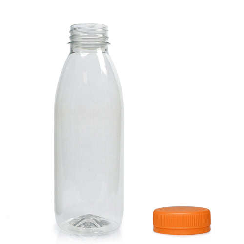 330ml Classic Clear 30% RPET Juice Bottle (Wholesale) - 38mm Orange T/E Bottle Cap