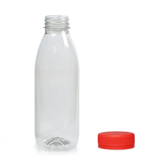 330ml Classic Clear 30% RPET Juice Bottle (Wholesale) - 38mm Red T/E Bottle Cap